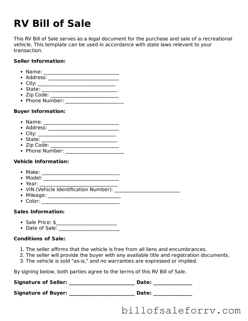 Valid RV Bill of Sale Form