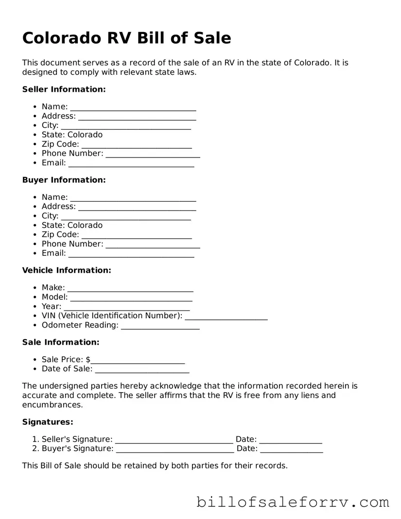 Colorado RV Bill of Sale Template