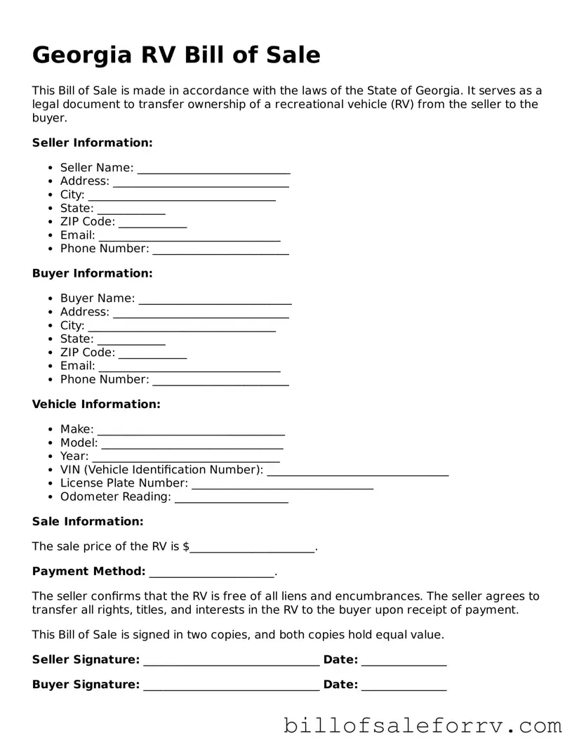 Georgia RV Bill of Sale Template