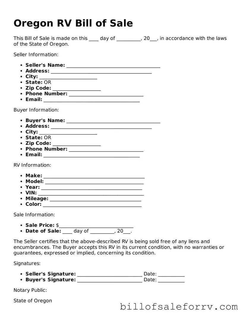 Oregon RV Bill of Sale Template