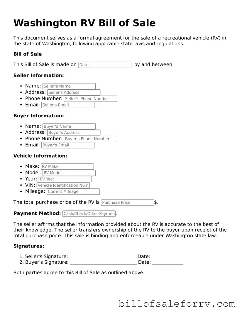 Washington RV Bill of Sale Template