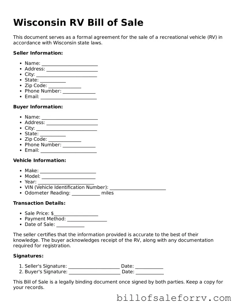 Wisconsin RV Bill of Sale Template